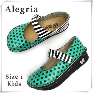 ALEGRIA Girls Poker Dots Color Block Clogs in Green & Black